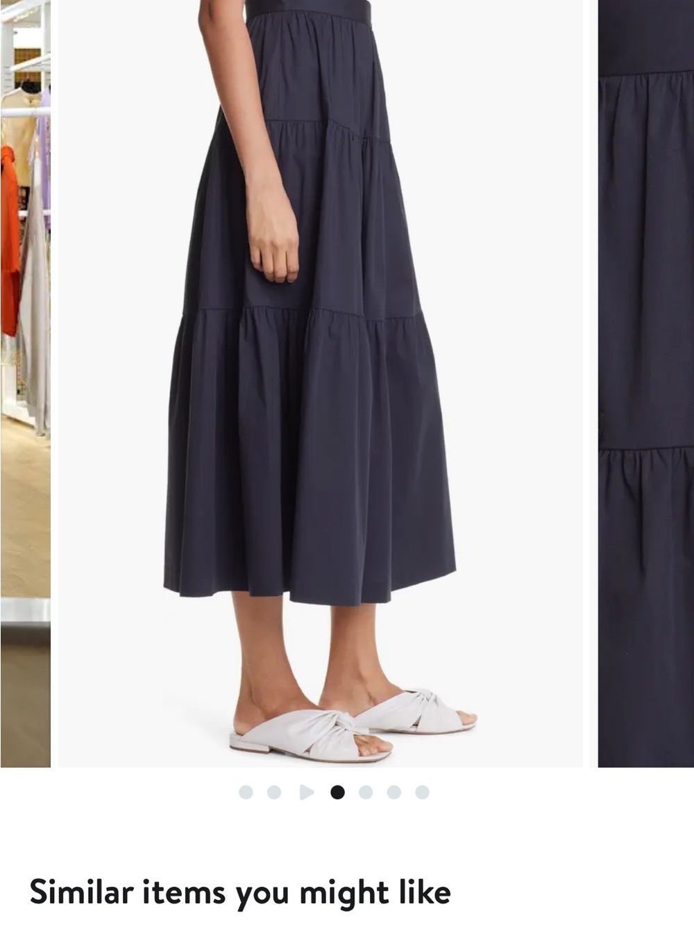 STAUD Navy Tiered Midi Skirt